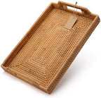 Hand-Woven Rattan Rectangular Serving Tray with Handles for Breakfast, Drinks, Snack for Coffee Table (14.5x10.2x1.4inches) - Image 2