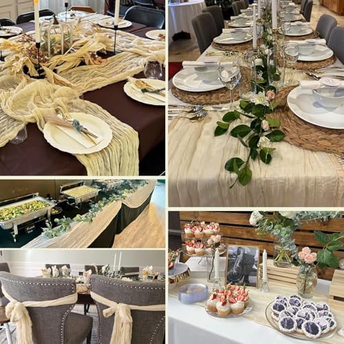 16Packs Beige Cheesecloth Table Runners – Boho Gauze Vintage Table Decor, 120 Inch Long Rustic Cheese Cloth Runner for Wedding, Bridal Shower, Birthday, Romantic Party 10Ft (Beige, 24" x 120"-16Packs) - Image 5