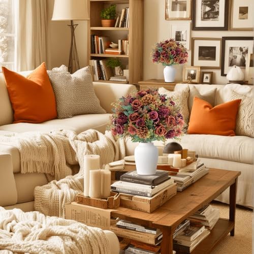 GTIDEA 6 Pcs Artificial Fall Flowers Silk Fall Bouquet Fake Rose Orange - Image 3