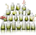Glass Bud Vase Set of 20, Small Flower Vases, Glass Vases for Centerpieces, Vintage Home Table Decorations Bud Vases (20 Pcs, Green) by BJONKZ