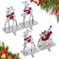 Reindeer Stocking Hangers and Sleigh Hooks for Fireplace, Alloy Hooks Hanger for Xmas (Set of 4 Red Reindeer Stocking Holders) by Kosmeey