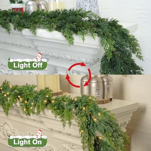 OZFHUA 6 FT Christmas Garland Pine Garland with Lights for Table Mantle Background Christmas Decorate Wall Room Outdoor Indoor Winter Decoration - Image 3