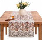 Hand Block Printed Cotton Table Runner, Machine Washable Cotton Runner, Boho Floral Dining Room Accent for Large Dining Tables and Console Displays, 18x90 Inches - Red & Grey by THEARTBOX