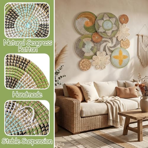 11 Pcs Boho Wall Basket Decor, Bulrush Woven Wall Hanging (Jungle) - Image 4