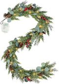 6ft Christmas Garland with Lights Artificial Cedar Cypress Garland with Pine Cones Garland for Home Fireplace Wall Indoor Outdoor Holiday Party Decoration by MDSTBN