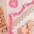 N&T NIETING 9FT Christmas Norfolk Pine Garland Real Touch Artificial Christmas Pink Xmas Garland for Mantle, Table Holiday Fireplace Staircase Indoor Outdoor Christmas Decorations - Image 5