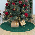 48-Inch Cable Sweater Knit Christmas Tree Skirt with Wooden Toggles, Forest Green - Image 6
