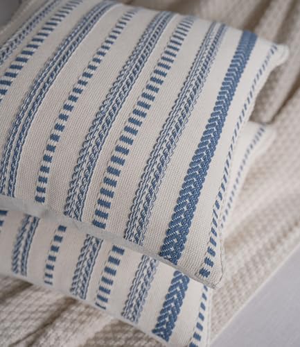 Cethom Blue and Beign Boho Throw Pillow Covers 22x22 Inch Set of 2, Stripe Textured Decorative Couch Pillow Cases for Bed, Sofa, Living Room, Bedroom, Farmhouse Home Accent Cushion Covers - Image 3