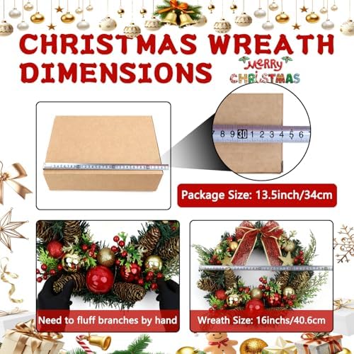 16 in Pre-Lit Christmas Door Wreath with Timer & Hanger & 50LED Warm Lights - Image 3