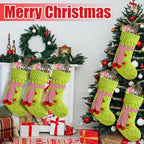 6 Pieces Green Christmas Stocking 18 Inches Large Green Knitted Stocking with Scarf Xmas Hanging Stocking Decorations for Fireplace Christmas Holiday Party Decoration Family Stockings - Image 4