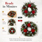 28 Inch Christmas Wreath for Front Door, Frosted Red Magnolia Winter Wreath - Image 5