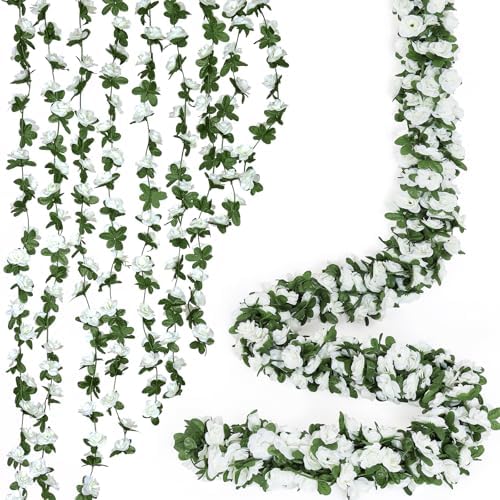 18 Pack 144 FT Artificial Flower Garland Fake White Roses Vines Flowers by KHOYIME