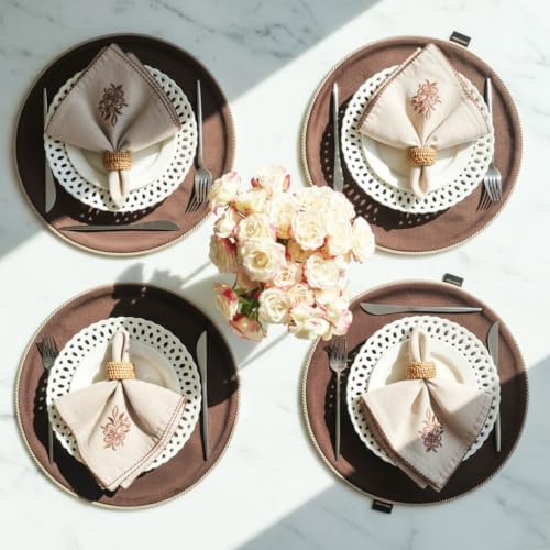 Luxury Embroidered Cloth Napkins – Biscuit Lattice, Set of 6, 18x18 | Elegant Cotton Blend Dinner Napkins with Floral Motif for Holiday Tables, Thanksgiving, Christmas & Formal Dining - Image 3
