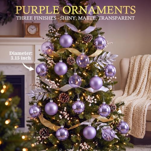 Seenelling 12 Pcs Christmas Glass Ball Ornaments 3.15 Inch, Purple - Image 2