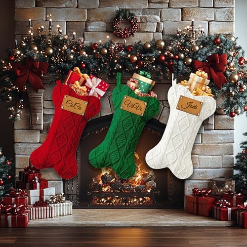 Personalized Dog Christmas Stockings, Custom Name Engraved Christmas Stockings 5 Pack, 16.9” Large Xmas Stocking for Dogs Cats Pets, Bone Shape Fireplace Hanging Holiday Xmas Party Decoration - Image 2