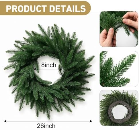 Christmas Decorations - 26 Inch Real Touch Pine Wreath for Front Door - Image 2