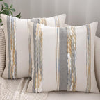 Boho Tufted Throw Pillow Covers 18x18 Set of 2 Yellow Gray by Tosleo
