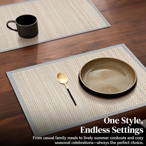 Hausattire Bamboo Placemats for Dining Table Set of 10 Washable 13x19 Rectangle Place Mats Sushi Mats for Kitchen Table Outdoor Parties Easter Farmhouse Decoration - Grey - Image 4