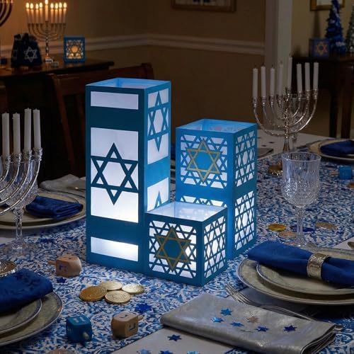 VIHOSE 12 Sets Hanukkah Table Decorations 3 Size Hanukkah Lantern Boxes Centerpieces with LED Candles Dreidel Star David Chanukkah Table Decor for Jewish Judaism Party Decor - Image 3