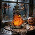 Amber-Orange Halloween Witch Lamp, Resin Witch Statue for Tabletop Decor - Image 6