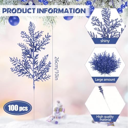 Cindeer 100 Pcs Christmas Tree Picks Sprays Glitter 10.2 in,Navy Blue - Image 2