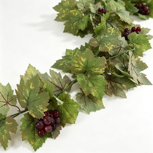 2PCS Artificial Grape Vines with Fruits, Greenery Leaf Garland Plant, 6.56Ft Fake Grapes Leaves for Indoor Outdoor Home Decoration Wedding Party Photo Wall Display - Image 2