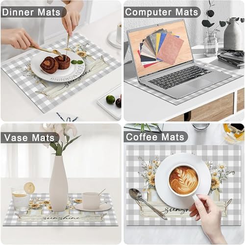 Sunflower Spring Placemats Set of 6, 12x18 Inch Summer Sunshine Flower Table Place Mat Floral Washable Non-Slip Heat Resistant Fabric Placement Mats for Dining Kitchen Indoor Outdoor Decor - Image 6