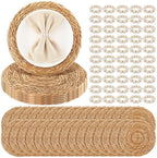 30 Set 13 Inch Round Woven Placemats with Pearl & Rhinestone Napkin Rings by Gandeer