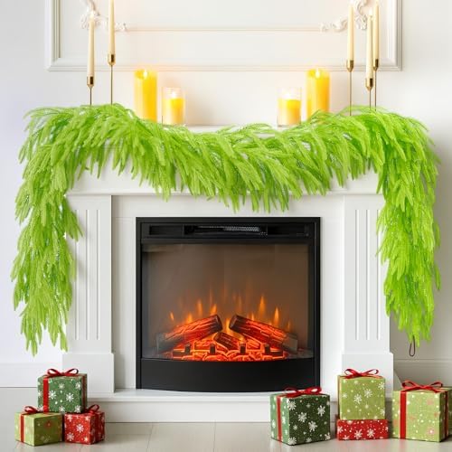 N&T NIETING 9FT Christmas Garland Norfolk Pine Garland Real Touch Artificial Christmas Lime Green Xmas Garland for Mantle,Table Holiday Fireplace Staircase Indoor Outdoor Christmas Decorations by NTNIETING