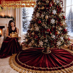 Roowest 48 Inch Burgundy Christmas Tree Skirt Velvet,Vintage Round - Image 5