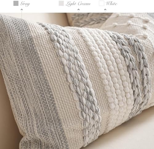 BlissBlush Gray Boho Decorative Throw Pillow Cover 22x22 Square Farmhouse Accent Cushion for Couch Sofa Livingroom Bedroom Pillowcase Modern Home Décor (Pack of 1) - Image 3