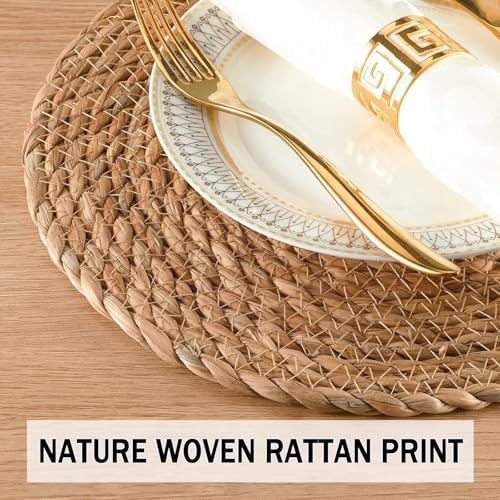 Handmade Heat Resistant 13.8" Round Woven Placemats Set of 12, Wicker Boho No Chemical Natural Water Hyacinth Place Mats, Farmhouse Table Mats for Kitchen Dining Table,Home Decorations,Wedding - Image 4