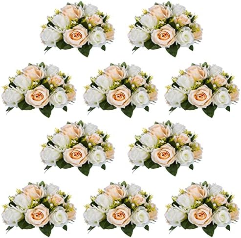 NUPTIO Flower Balls Wedding Table Centerpieces, Peachy Champagne & White by Nuptio