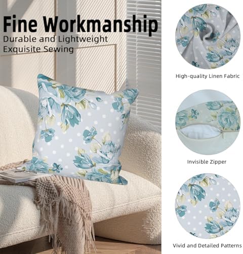 Green Flower Throw Pillow Covers 24"x24" Set of 4, Countryside Floral Sofa Cushion Cover for Chair Couch Bed Living Room Office Car Garden Patio Farmhouse Indoor Outdoor Decorative - Image 2