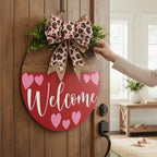 Wood front door sign Wood sign Home decor Welcome sign Sign for front door House warming gift Wedding gift (Welcome Hearts(DS071(A60) S005), 15" Width) - Image 2