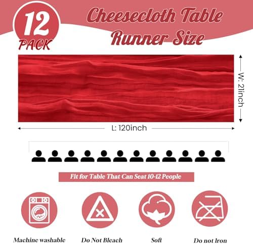 12Pack Red Cheesecloth Table Runners 10FT Gauze Table Runner - Image 4