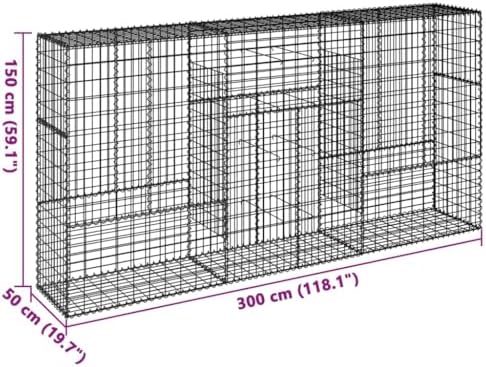 vidaXL Gabion Basket with Cover 118.1"x19.7"x59.1" Galvanized Iron - Image 3