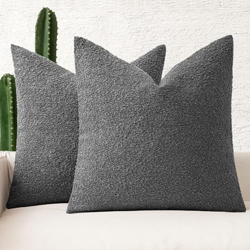 MIULEE 20x20 Decorative Boucle Couch Pillow Covers Charcoal by MIULEE