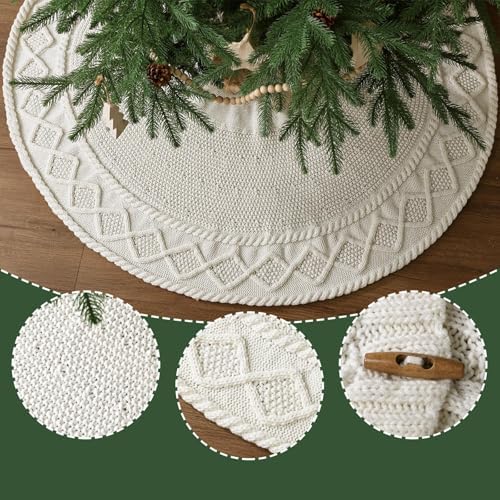 Knit Christmas Tree Skirts, Neutral Tree Skirt, Cozy Christmas Decorations - Image 3