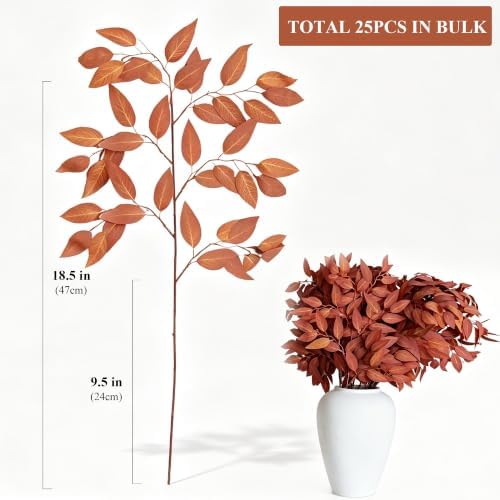 25pcs Italian Ruscus Greenery Fall Leaves Stems Garland for Vase Home Decor - Image 2
