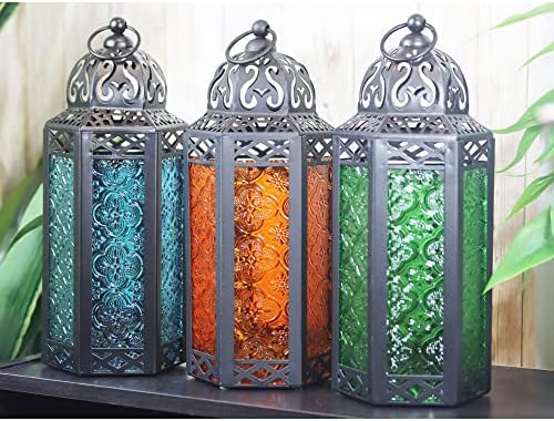 Vela Lanterns Decorative Indoor Moroccan Holder, Blue/Amber/Green, M, 3-PK - Image 7