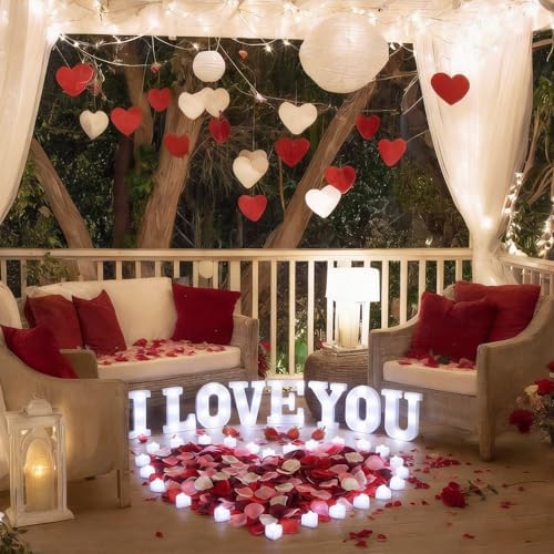 I Love You Light up Letter 24 Candles & 2000 Rose Petals, Red Pink - Image 6