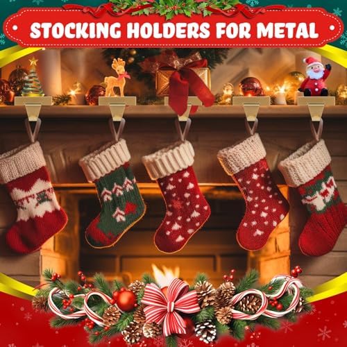 Zonon 6 Pcs Christmas Stocking Holders for Mantle, Gold - Image 6
