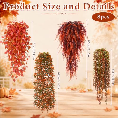 Daifunli 8 Pcs Artificial Fall Hanging Plants Fake Hanging Ferns Plastic Autumn Faux Plants for Wall Room Garden Garland Indoor Outdoor Decor No Basket - Image 2