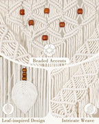BECHAEO Boho Macrame Curtain with Leaves Tassels, 2PCS 39" x 79" White C - Image 6