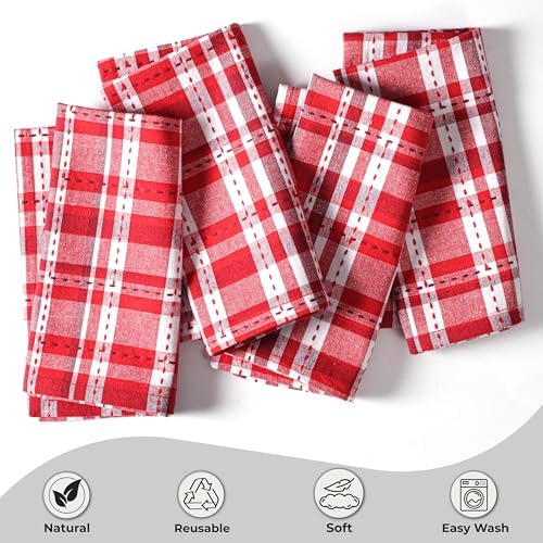 Ramanta Home Plaid Overstitch Christmas Cloth Napkins Set of 12 - Red - Image 3