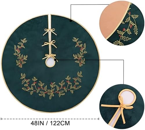 Green Christmas Tree Skirt Velvet 48 Inch - Dark Green Xmas Decorations - Image 5