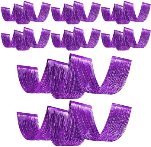 Breling 8 Pcs Purple Ceiling Fringe Curtains, Metallic Foil Drapes, 15 ft by Breling
