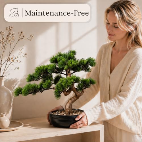 Artificial Bonsai Tree 16" Tall with Realistic Wood and Ceramic Pot, Fake Plants for Home, Bedroom and Office Desk, Japanese Decor - Image 2