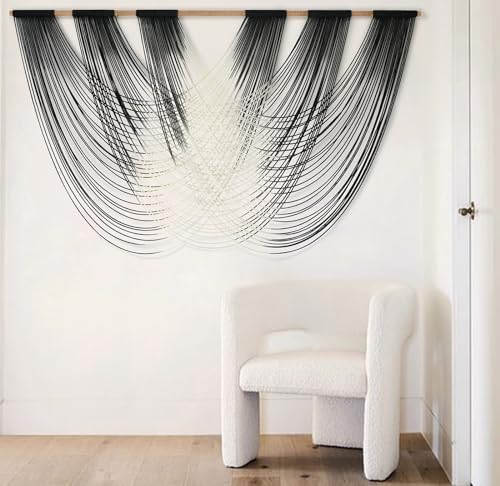 Jakalin Macrame Wall Hanging Black Ombre Dip-Dyed Fiber Decor 59" Wx33 L - Image 3